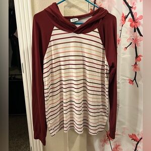 Stylish Maroon and Cream Striped Women's Hoodie
